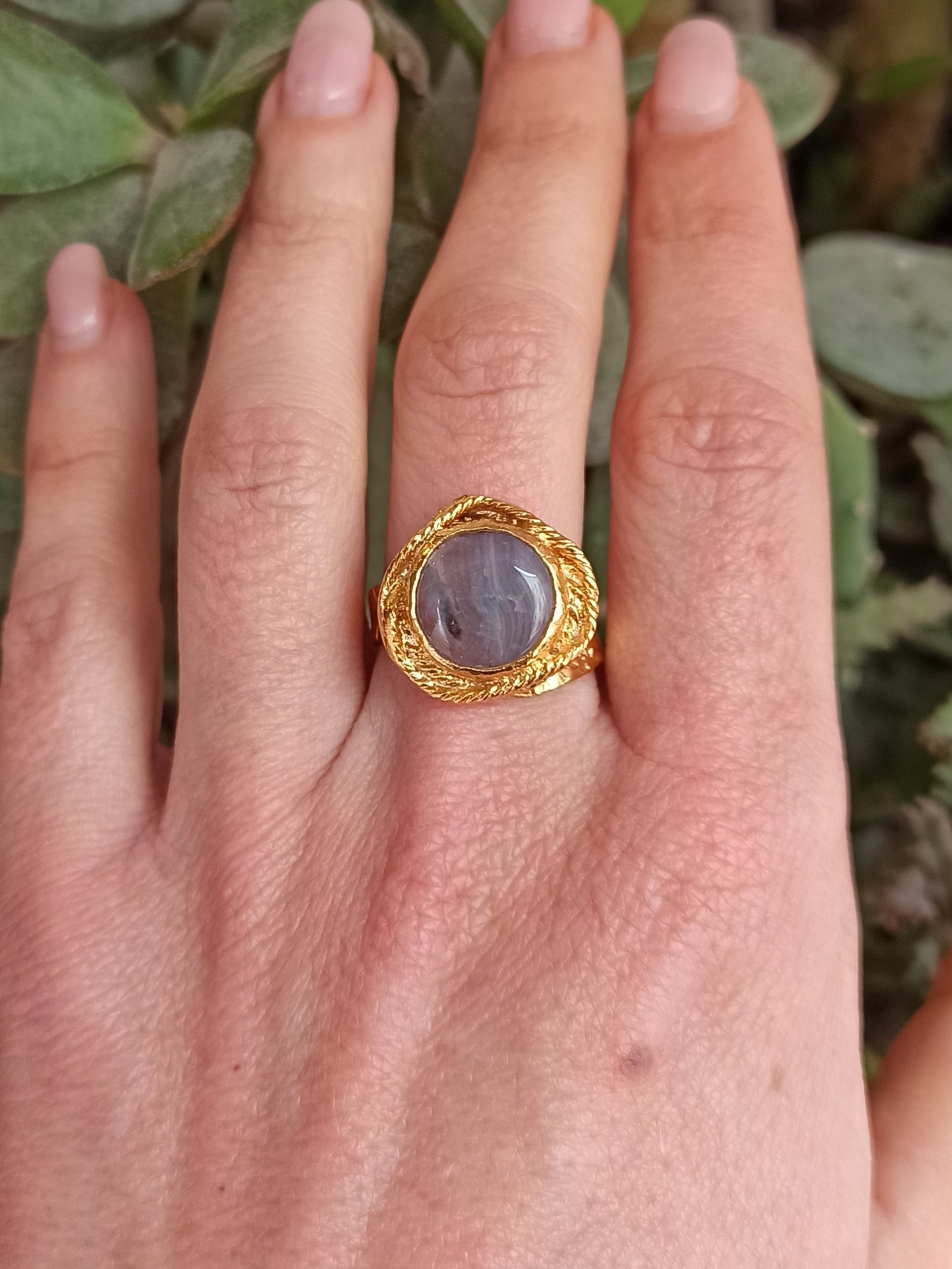 Golden lilac agate ring