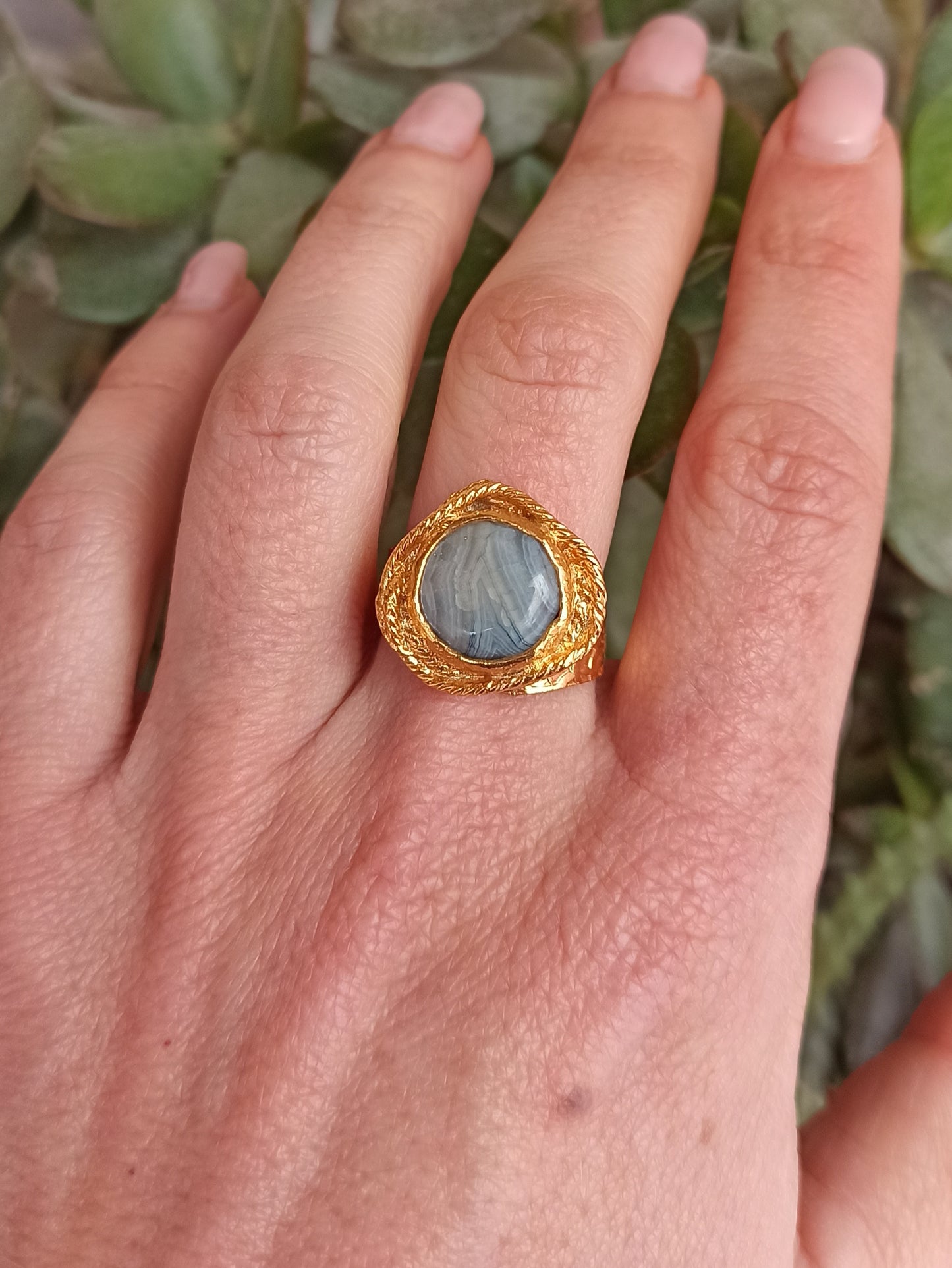 Celestial gray agate golden ring