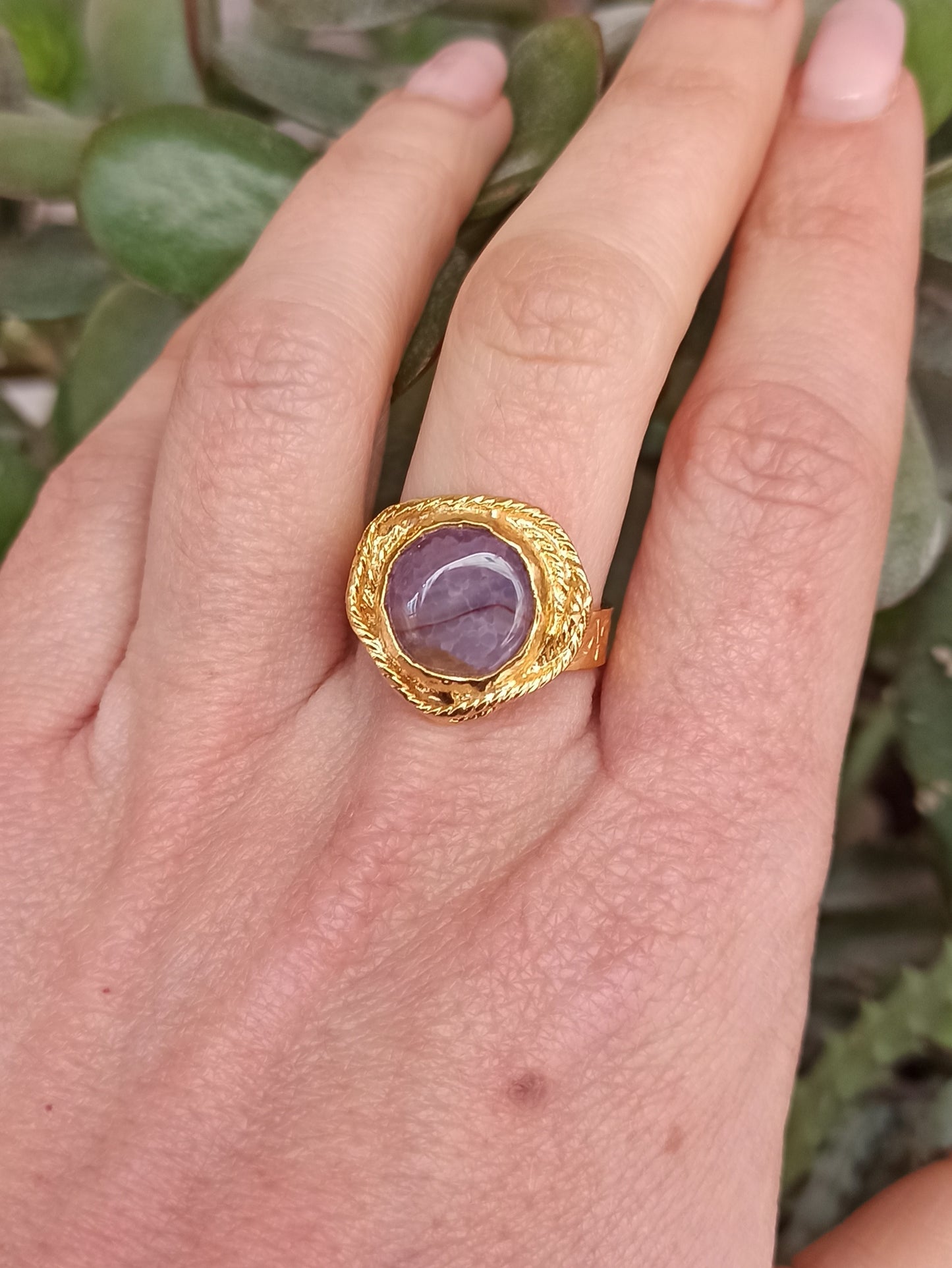 Golden lilac agate ring