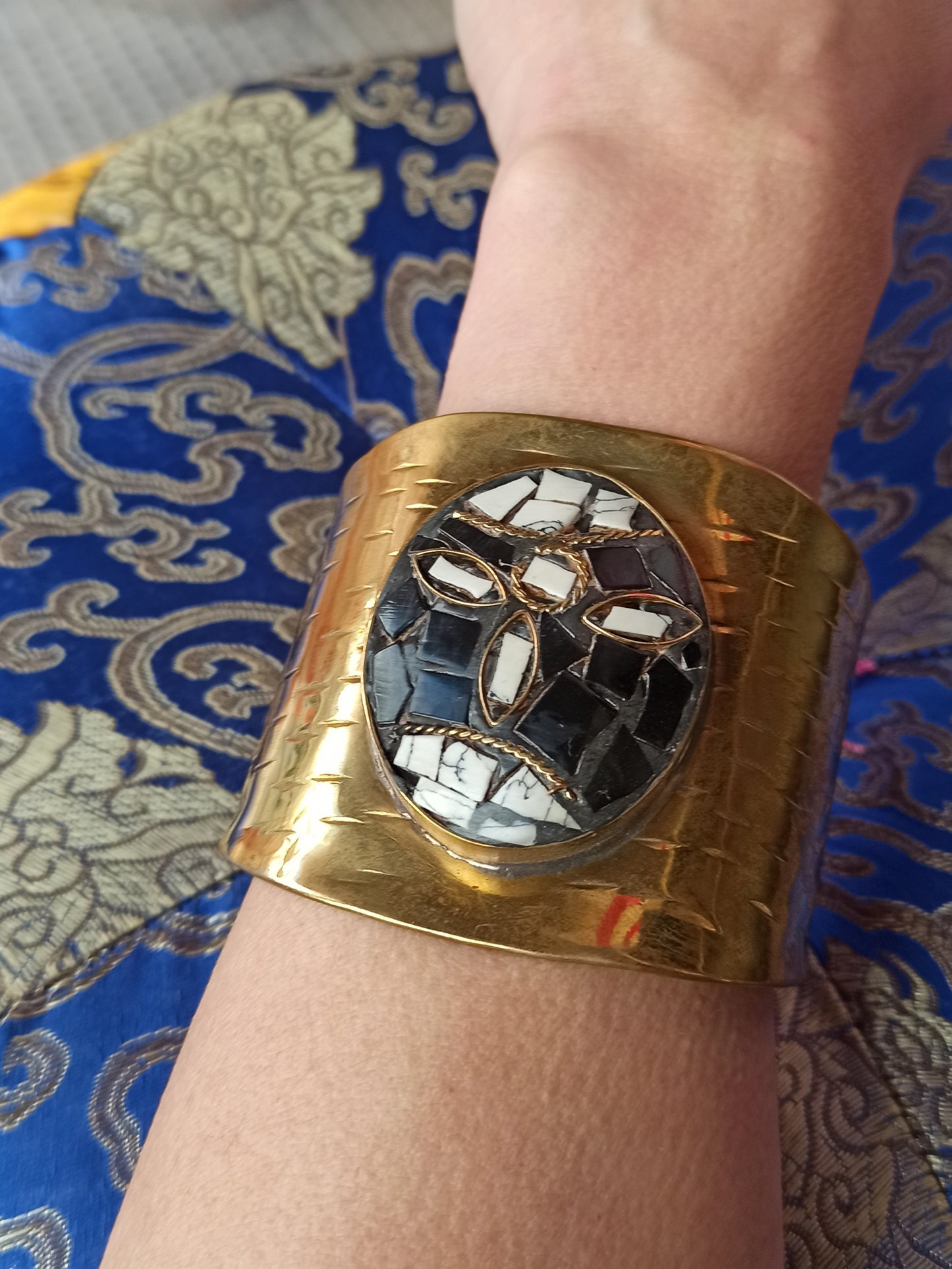 Golden black mosaic bangle bracelet