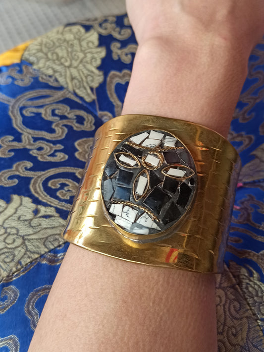 Golden black mosaic bangle bracelet