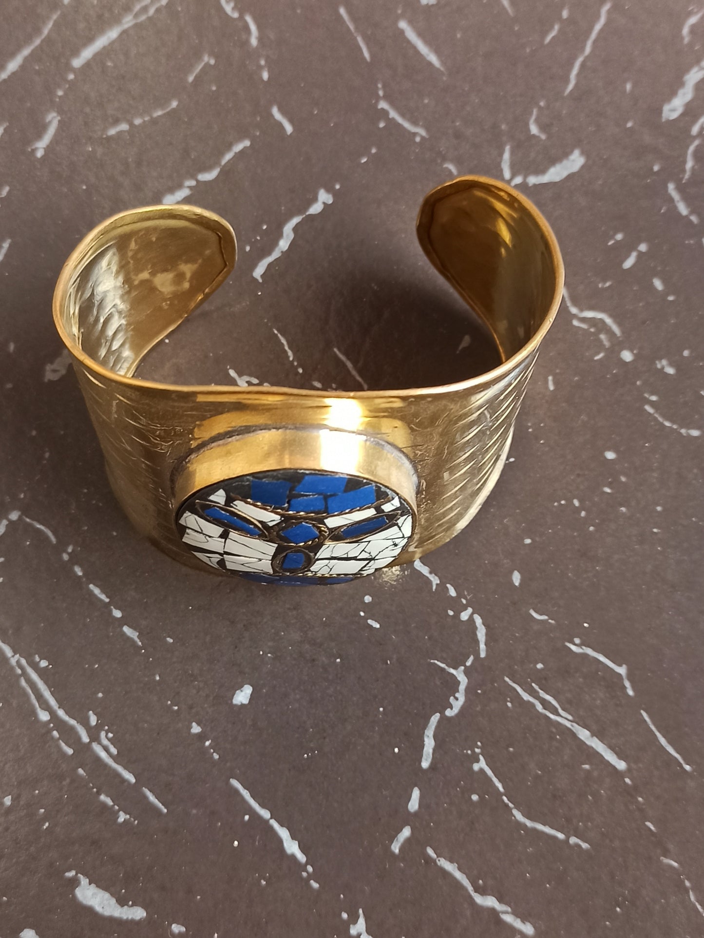 Blue mosaic golden bangle bracelet