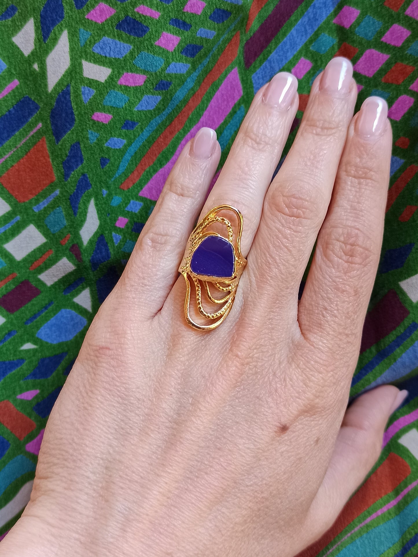 Golden purple agate band ring