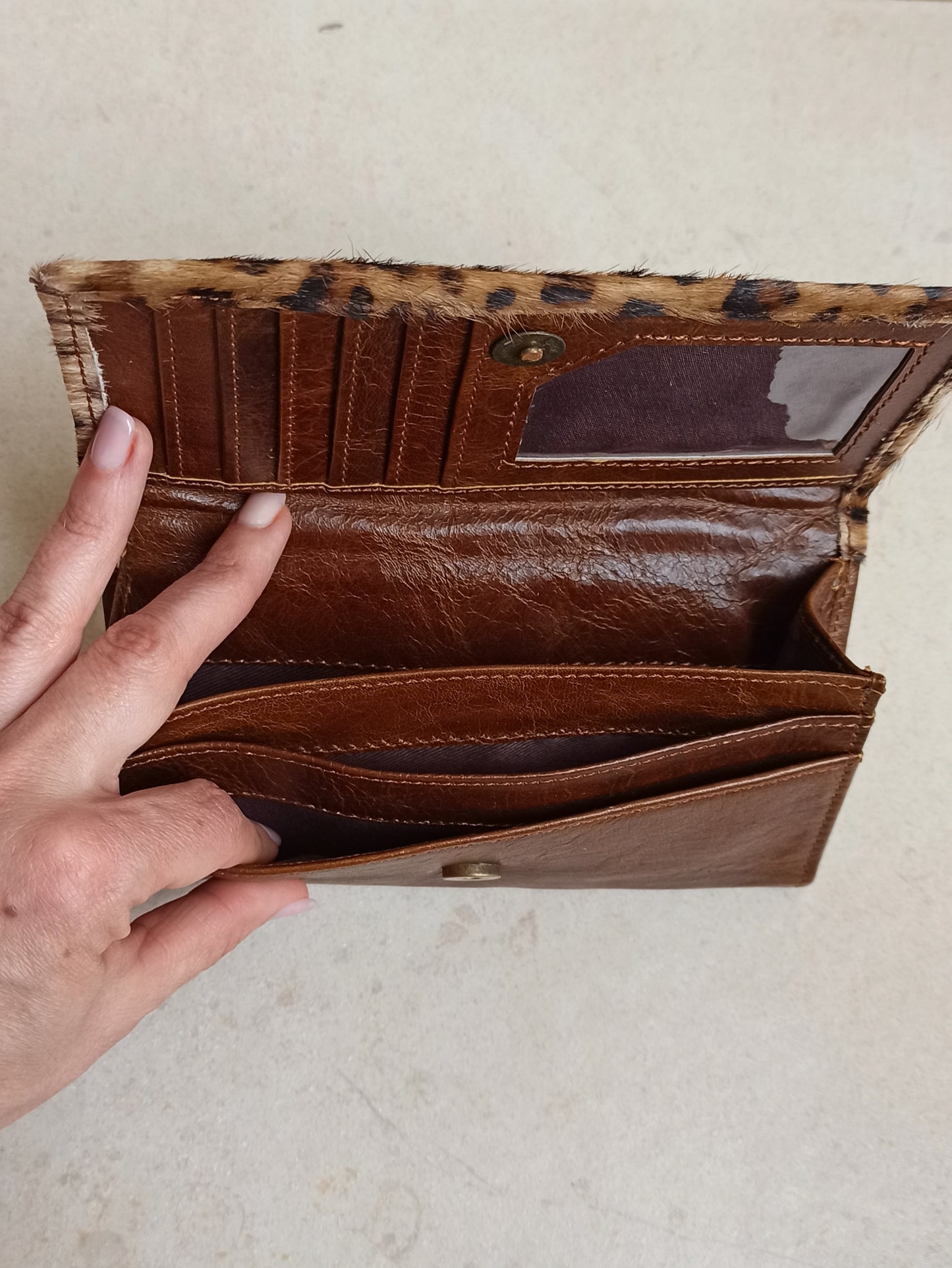 Brown spotted leather wallet