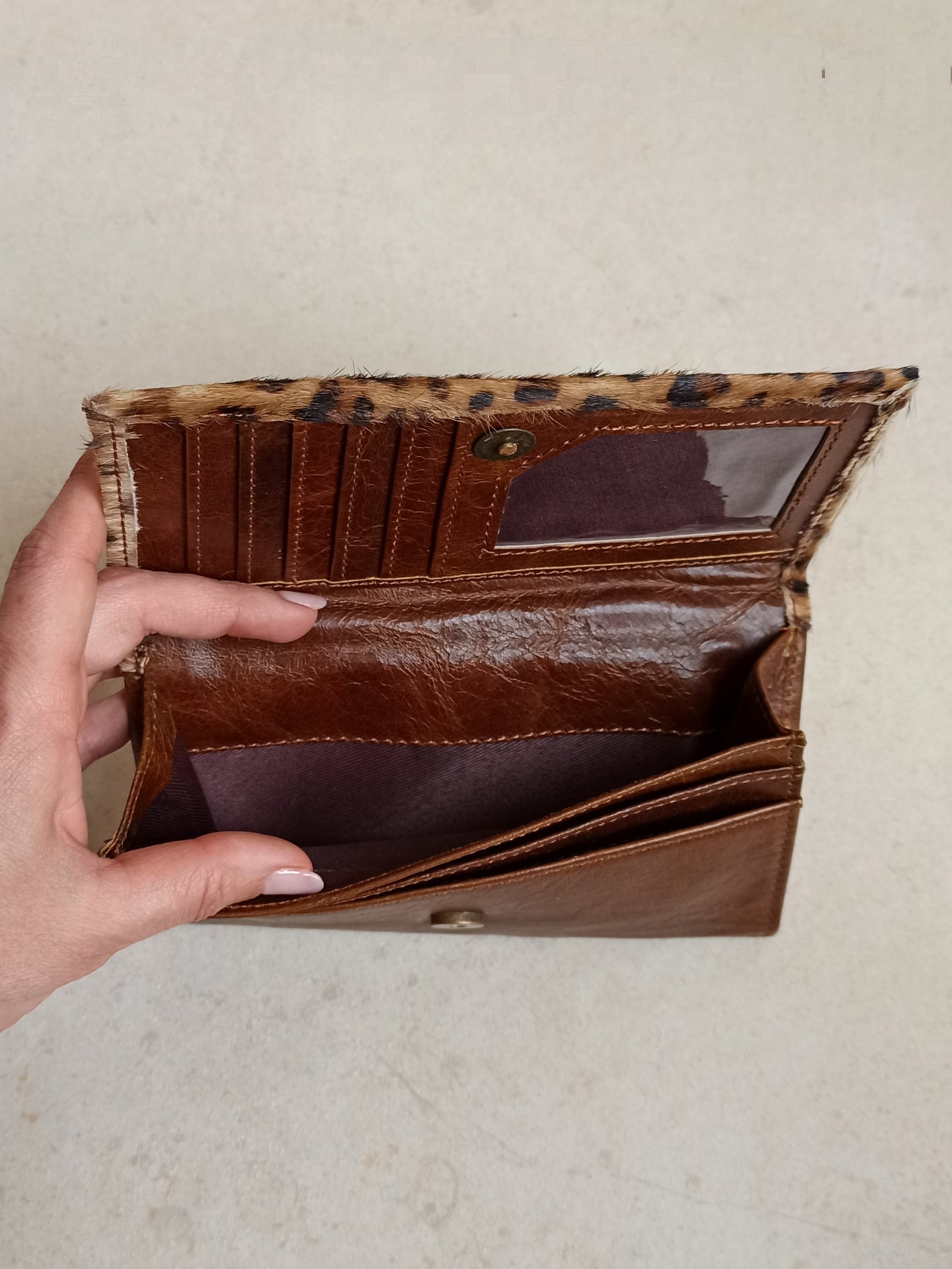 Brown spotted leather wallet