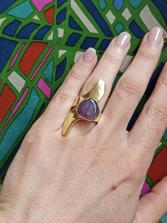 Lilac agate golden wing band ring