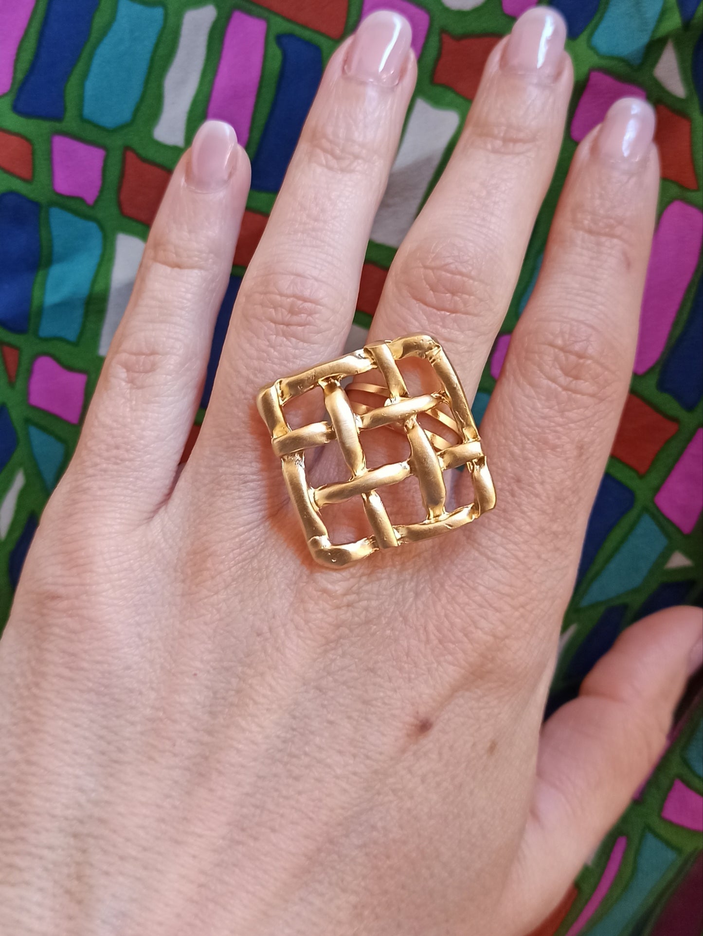 Square golden braided ring