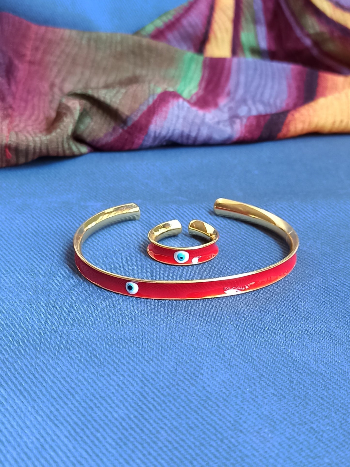 Red eye bracelet and ring set