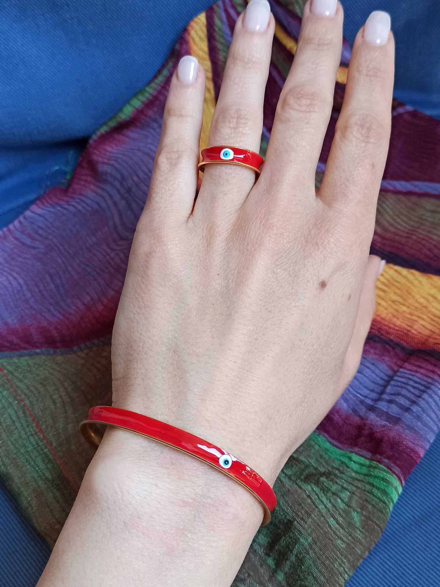 Red eye bracelet and ring set