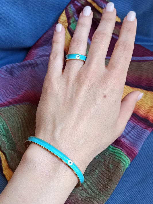 Light blue eye bracelet and ring set