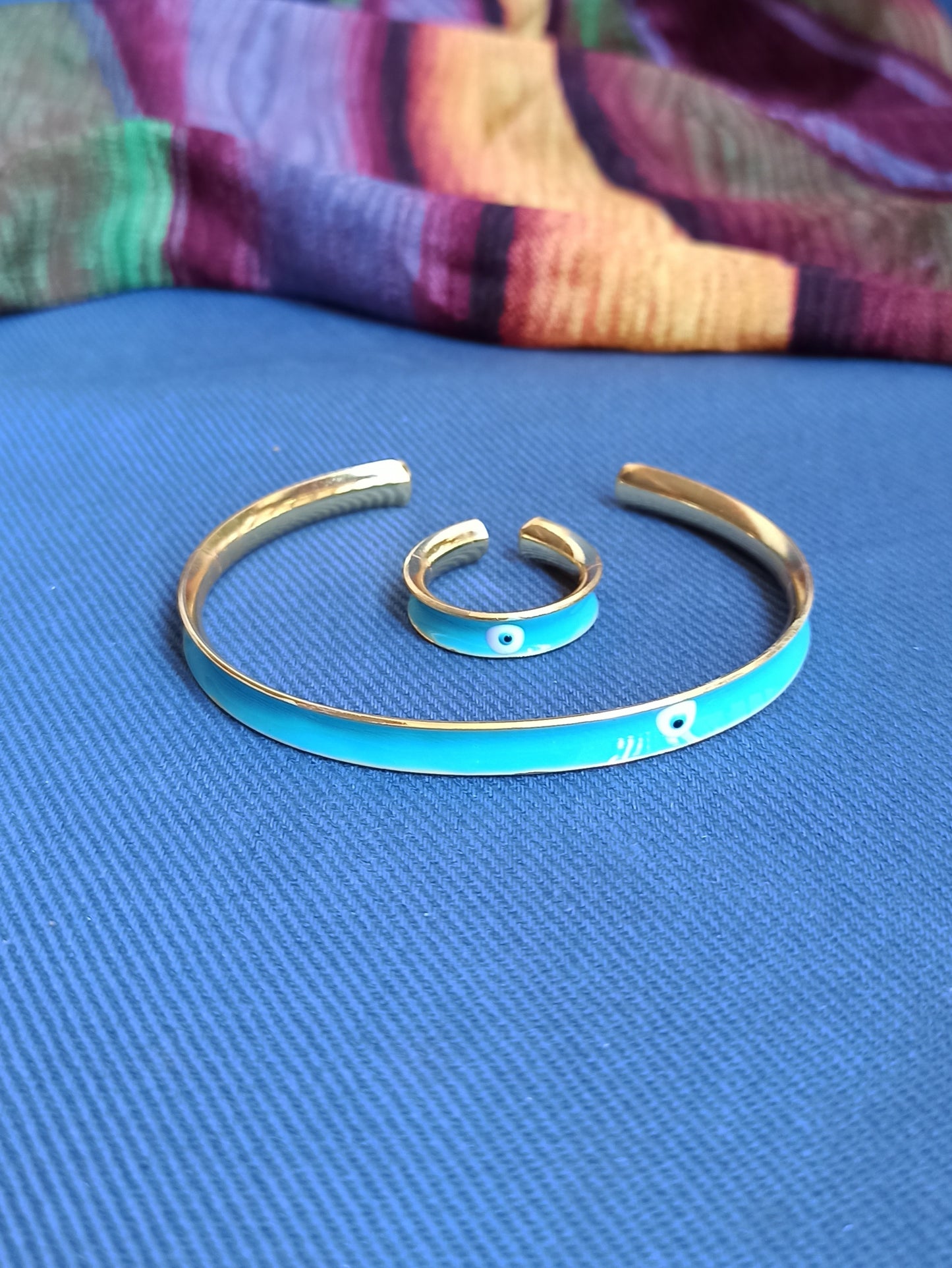 Light blue eye bracelet and ring set