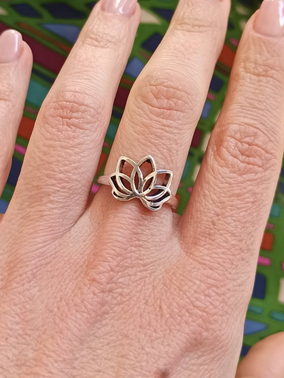 Boho silver lotus flower ring