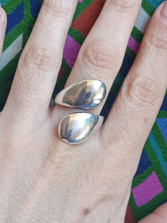 Two drops silver boho ring