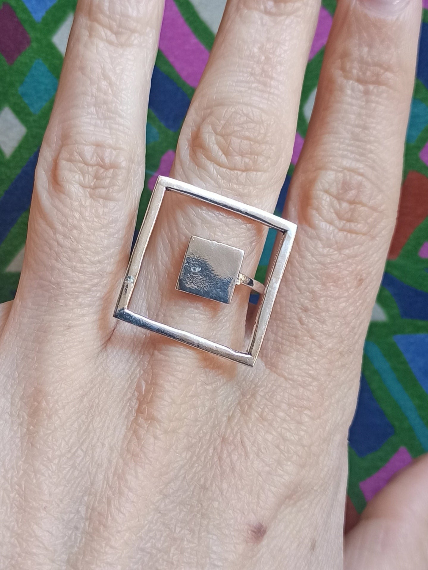 Two square silver boho ring