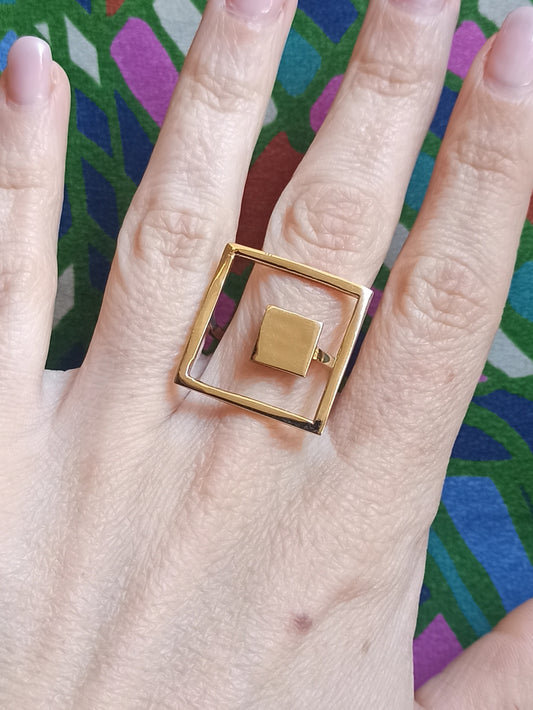 Two square golden boho ring