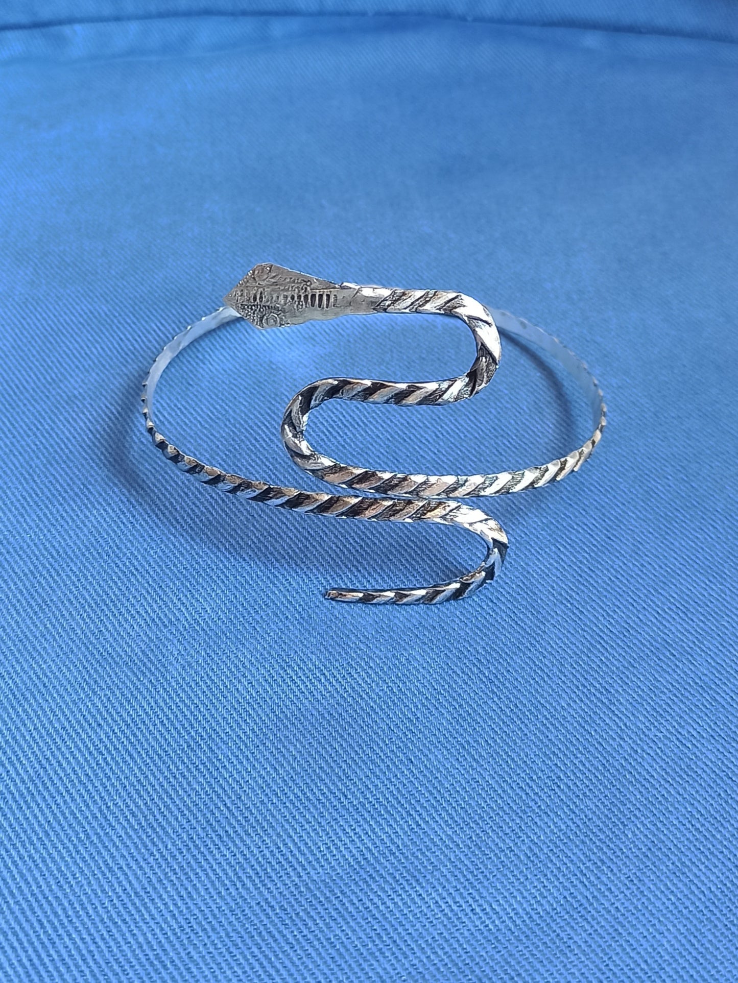 Silver striped snake arm bracelet