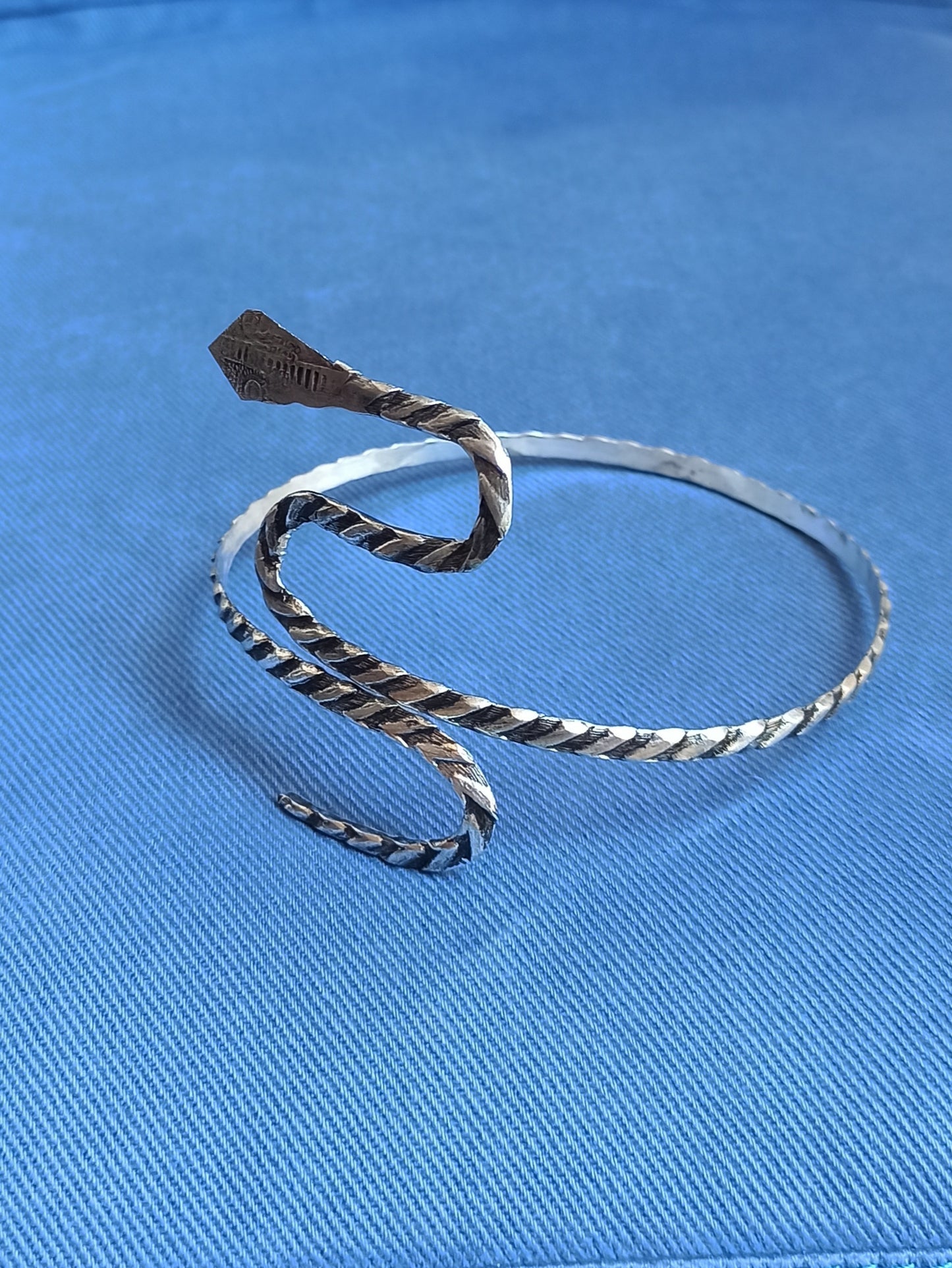 Silver striped snake arm bracelet