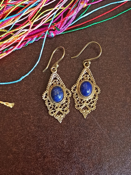 Golden lace rhombus boho earrings