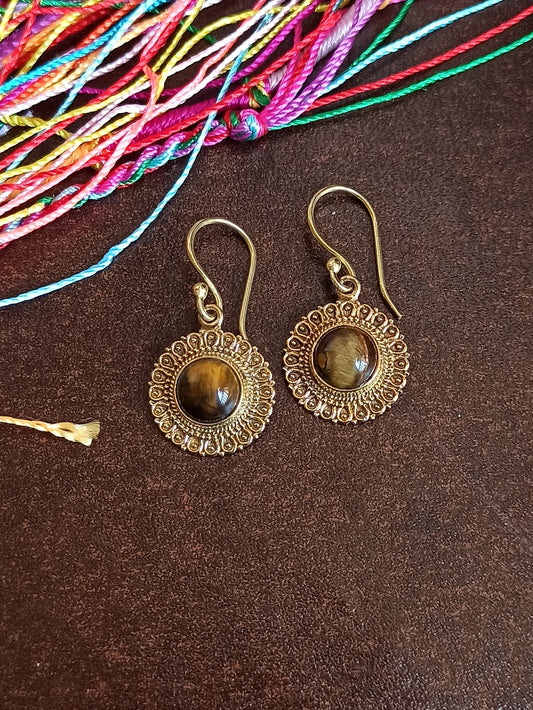 Small golden shield boho earrings