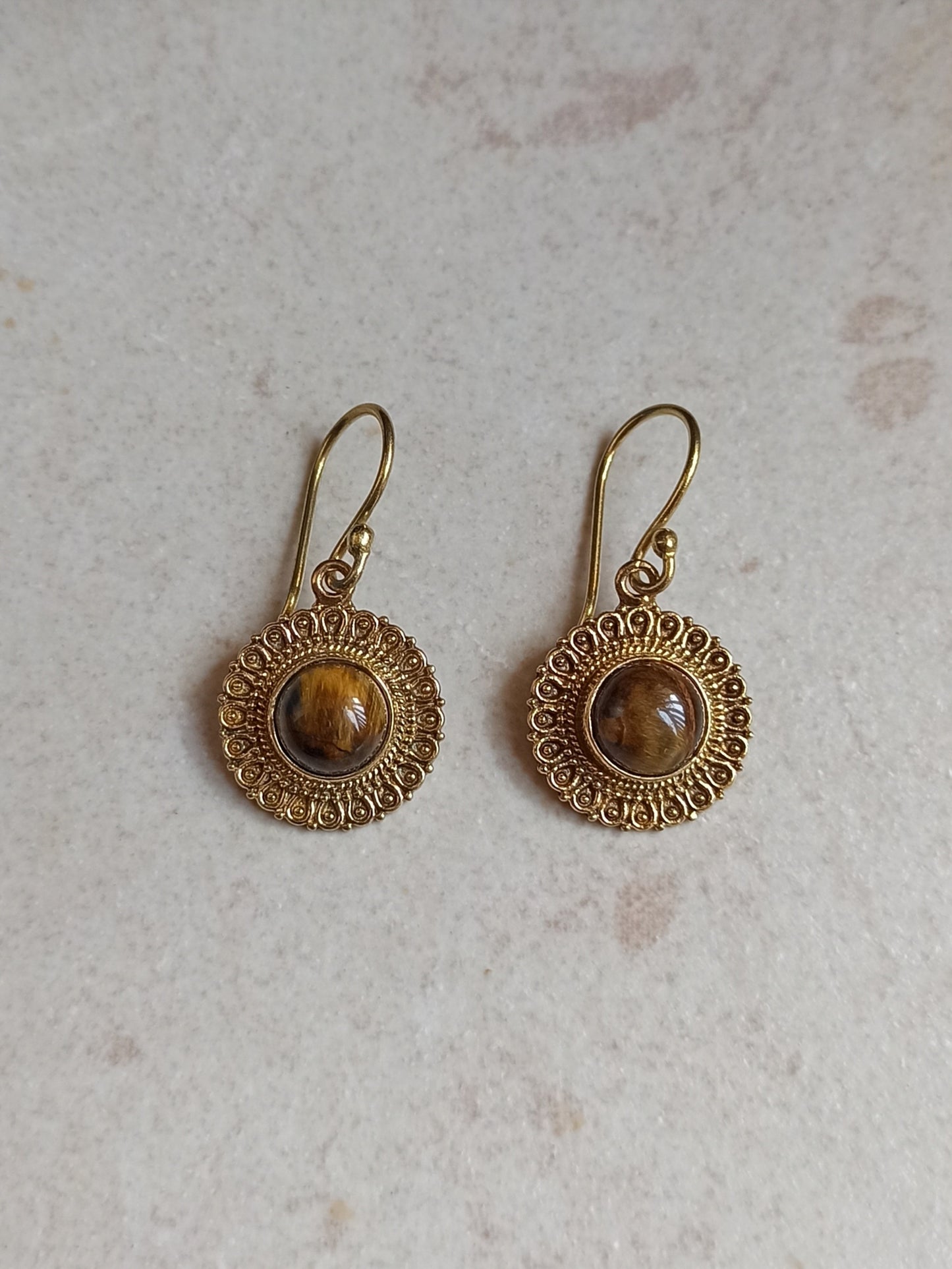 Small golden shield boho earrings