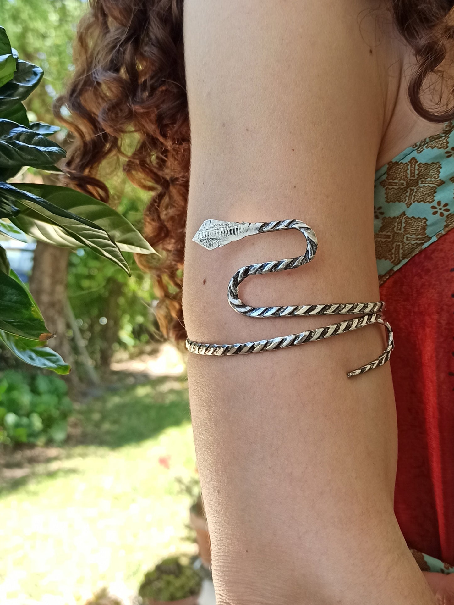 Silver striped snake arm bracelet