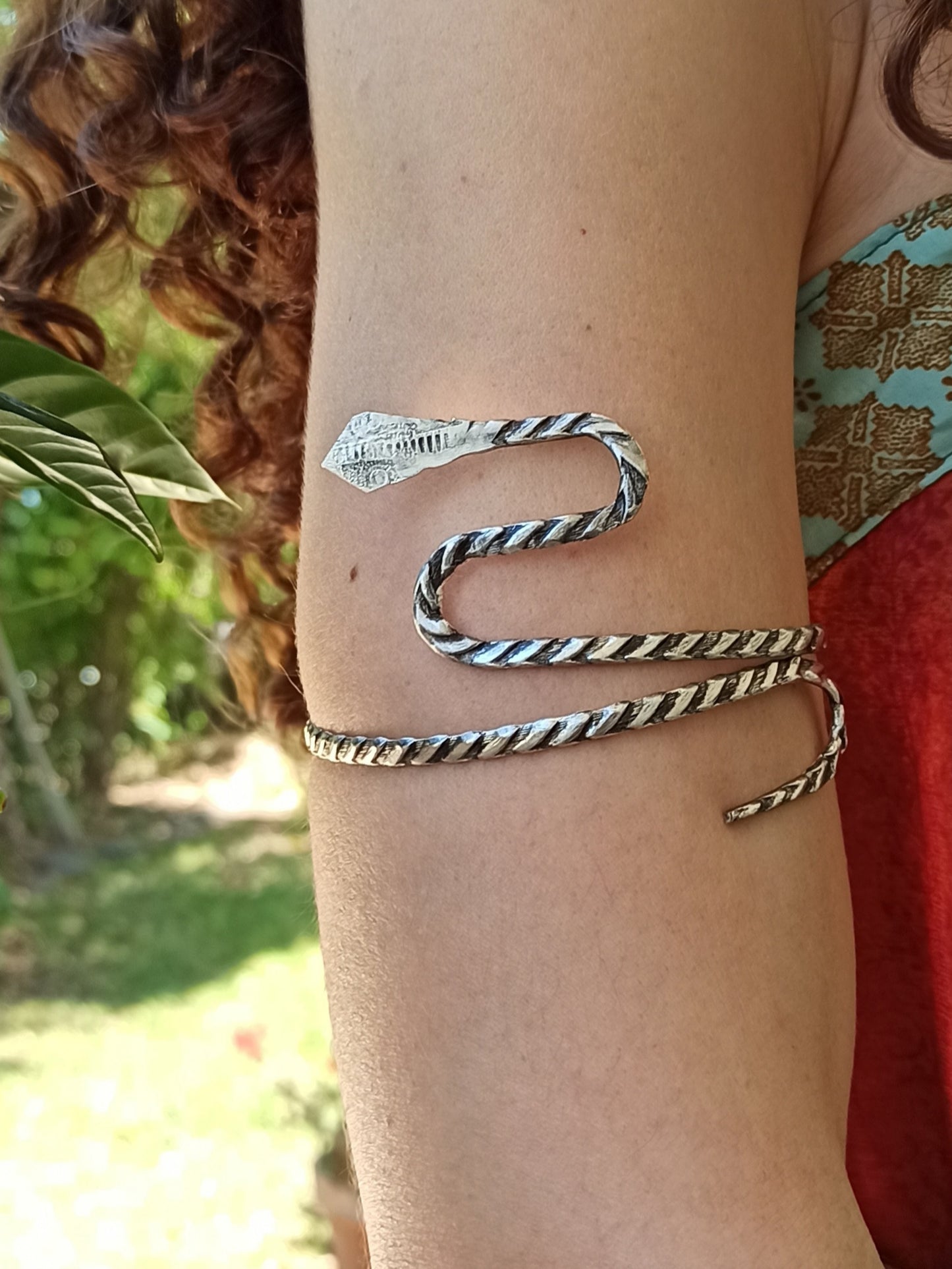 Silver striped snake arm bracelet