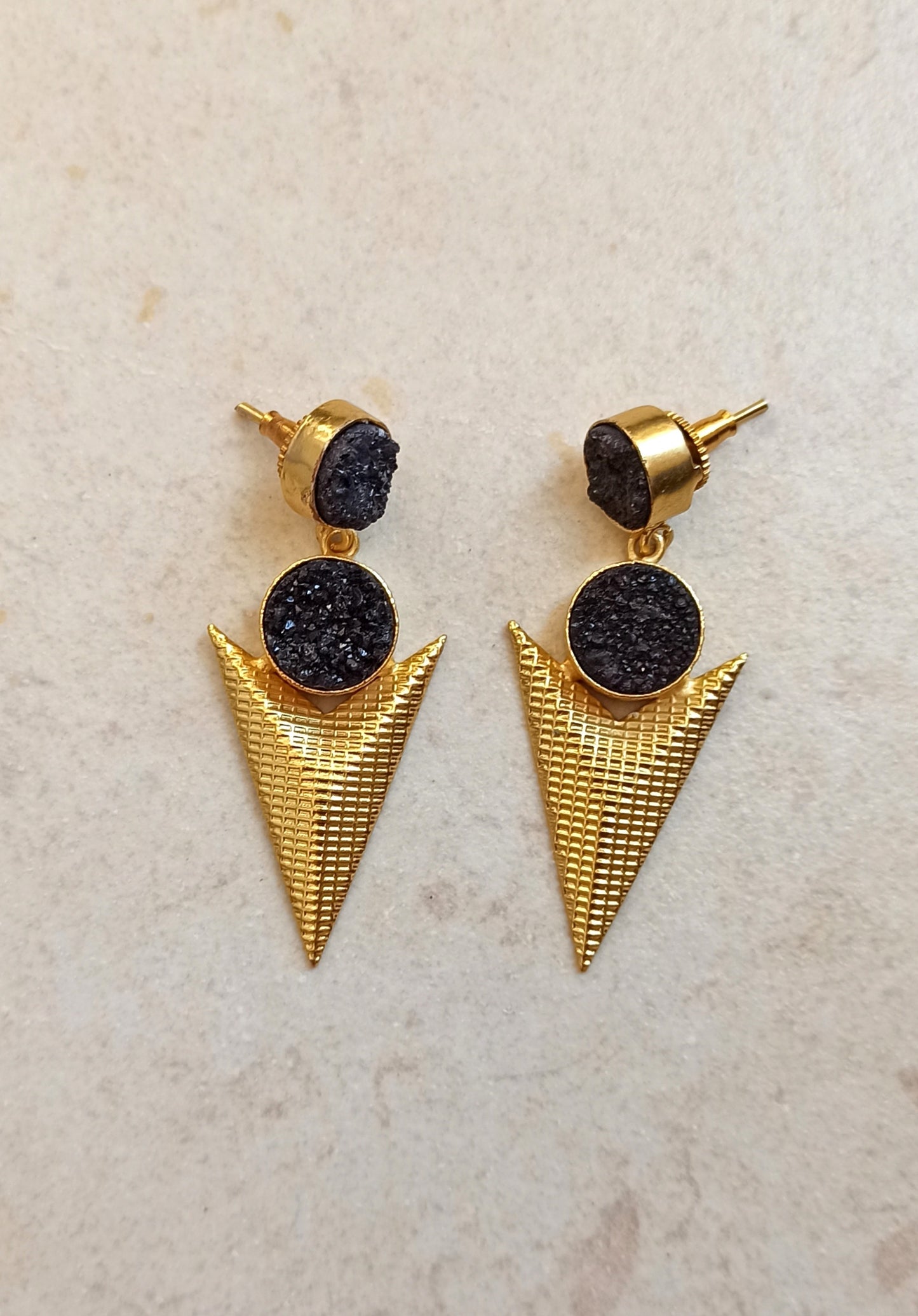 Black druze golden triangle earrings