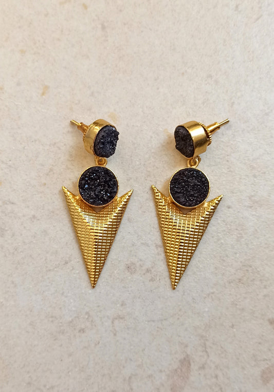 Black druze golden triangle earrings