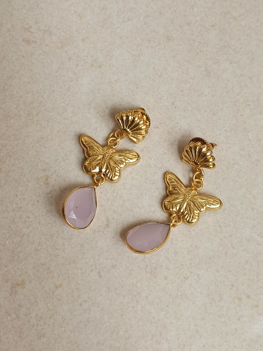 Golden butterfly and shell earrings