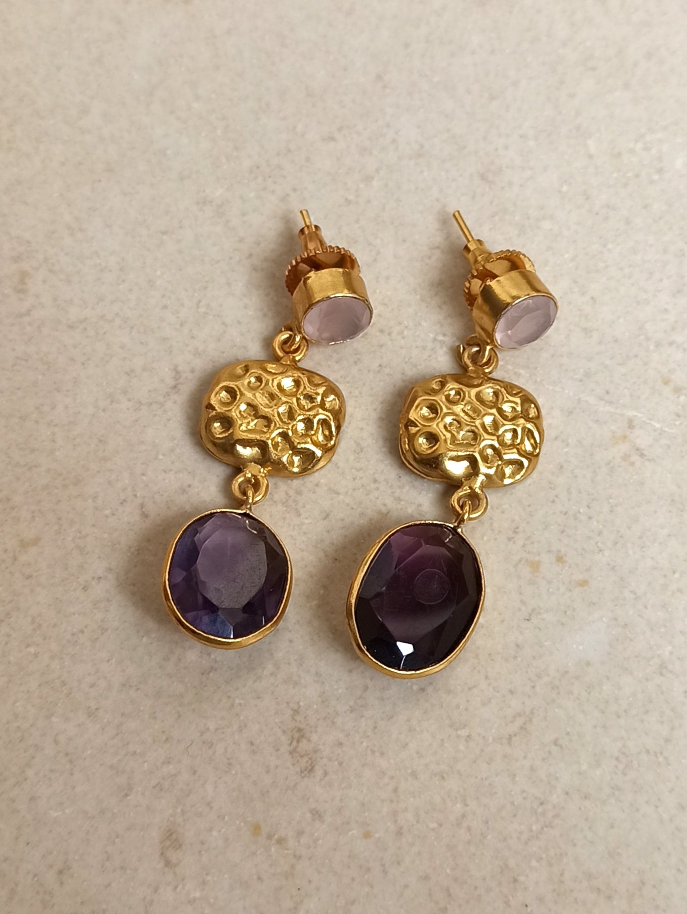 Purple golden earrings