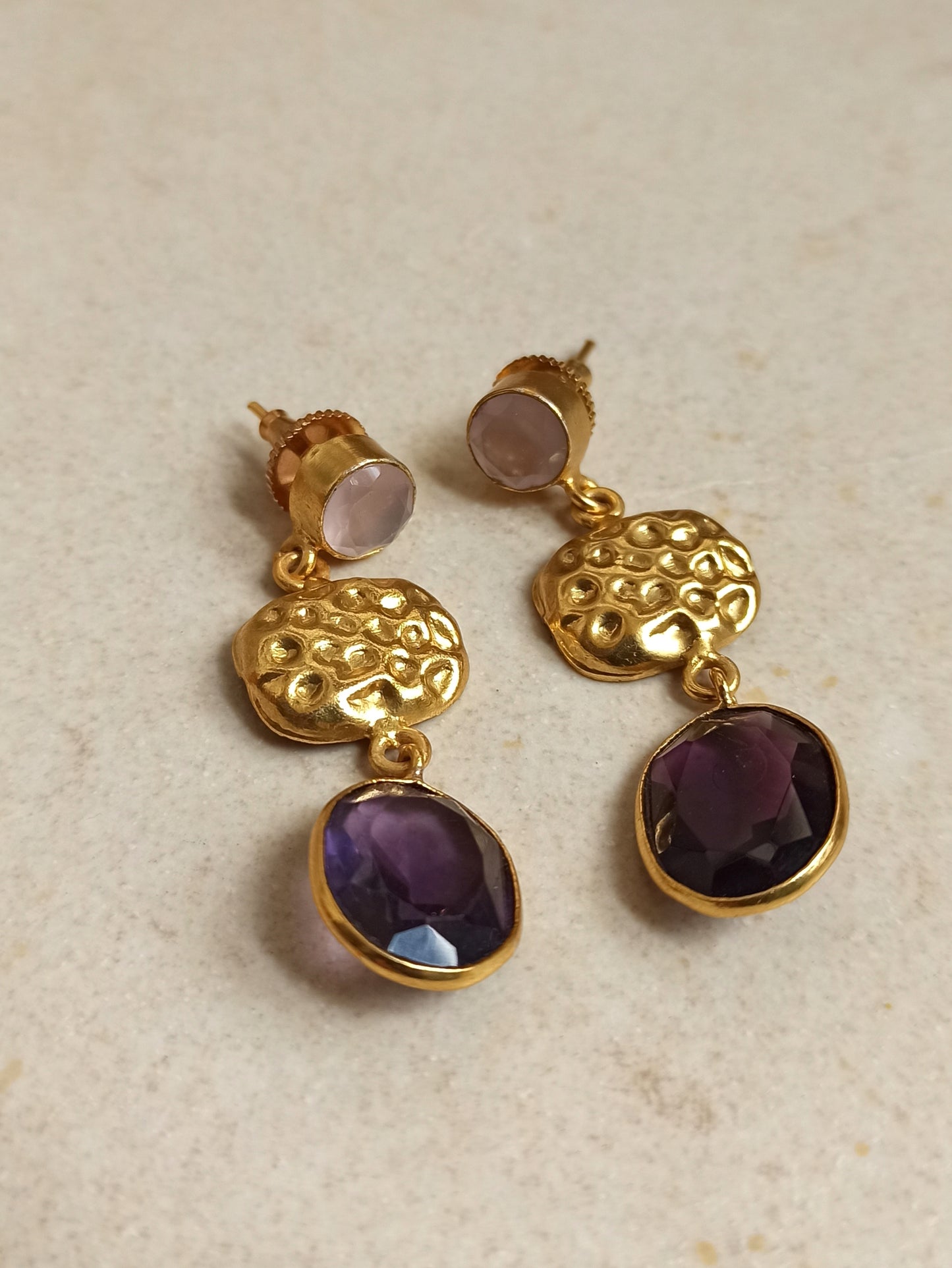 Purple golden earrings