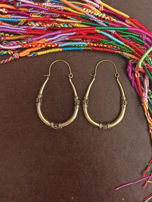 Medium tribal oval golden boho earrings