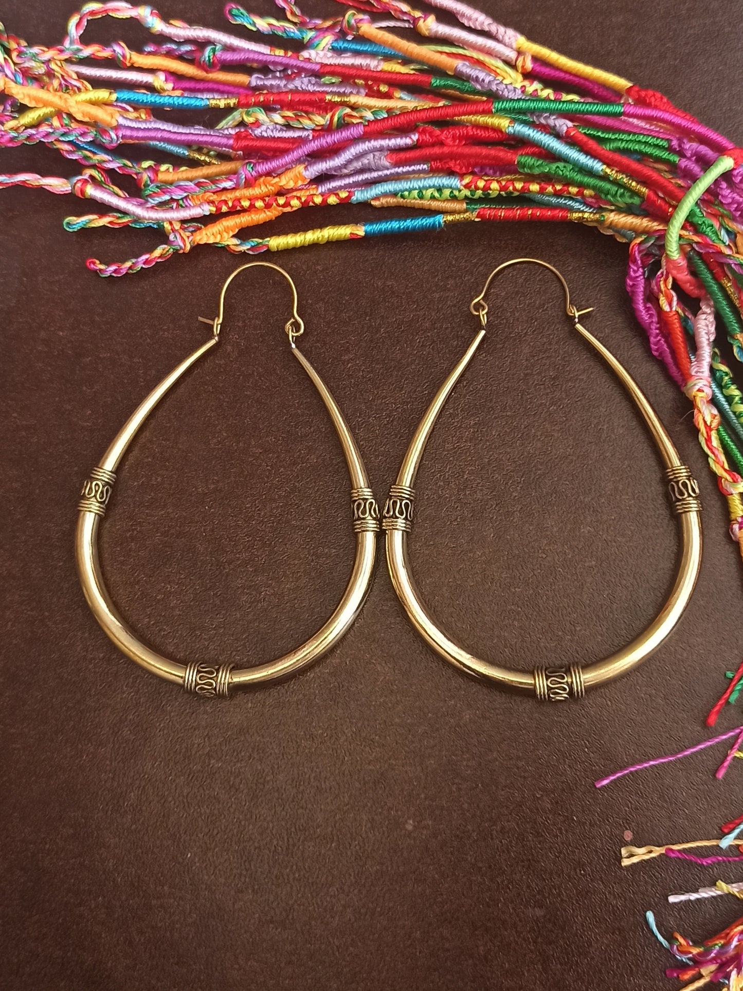 Giant tribal oval golden boho earrings