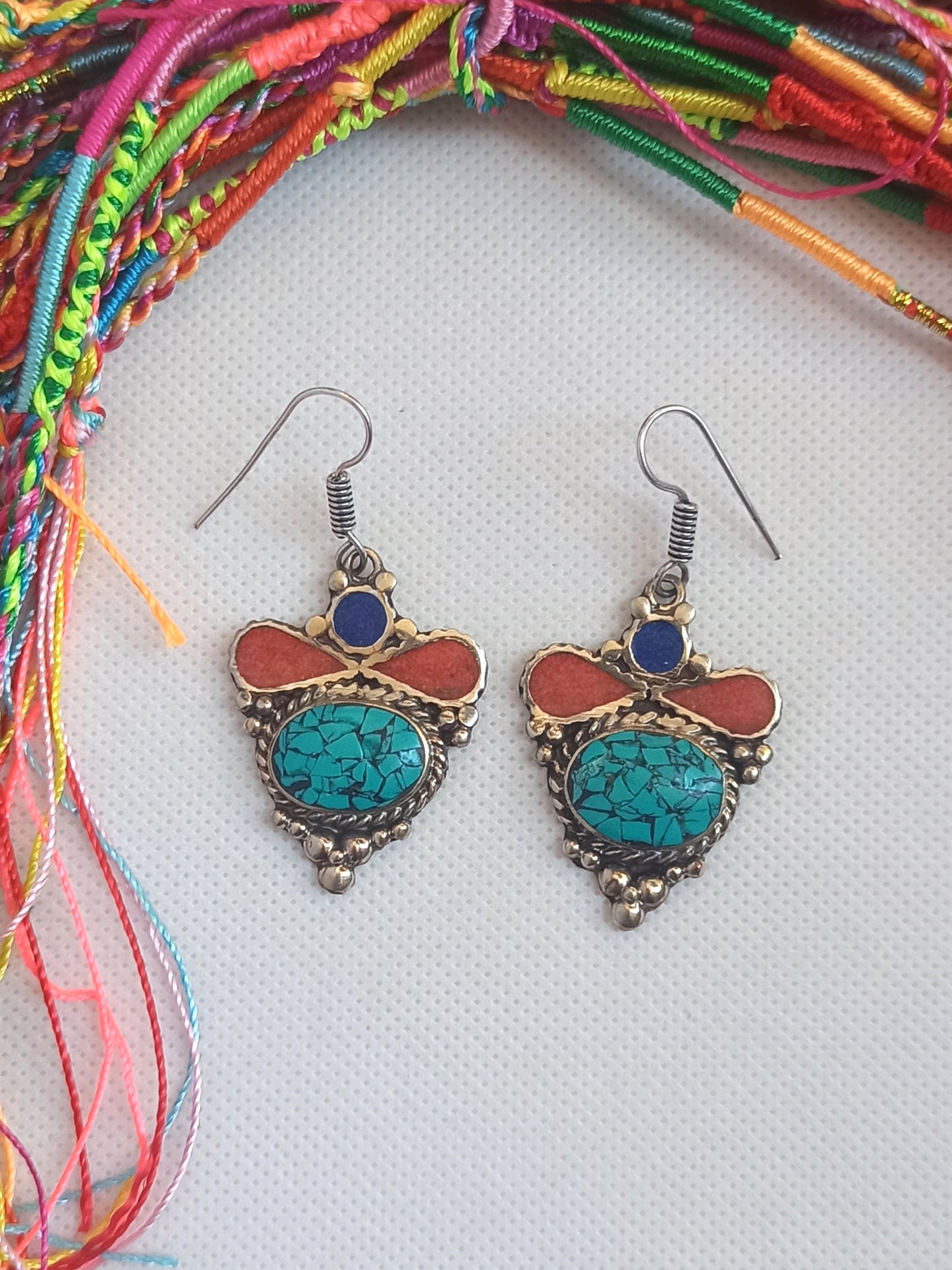 Vintage red and blue turquoise Nepalese earrings