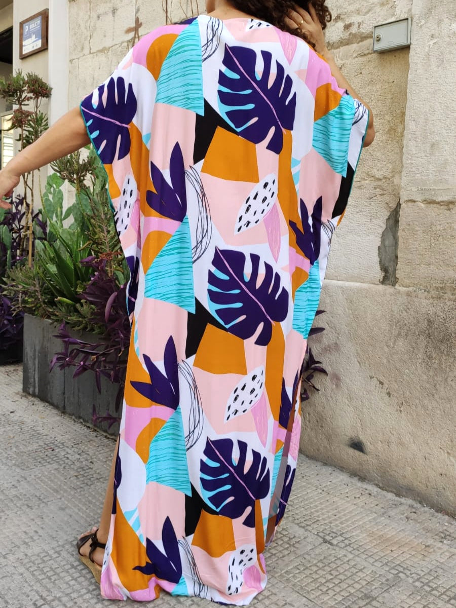 Leaf caftan dress