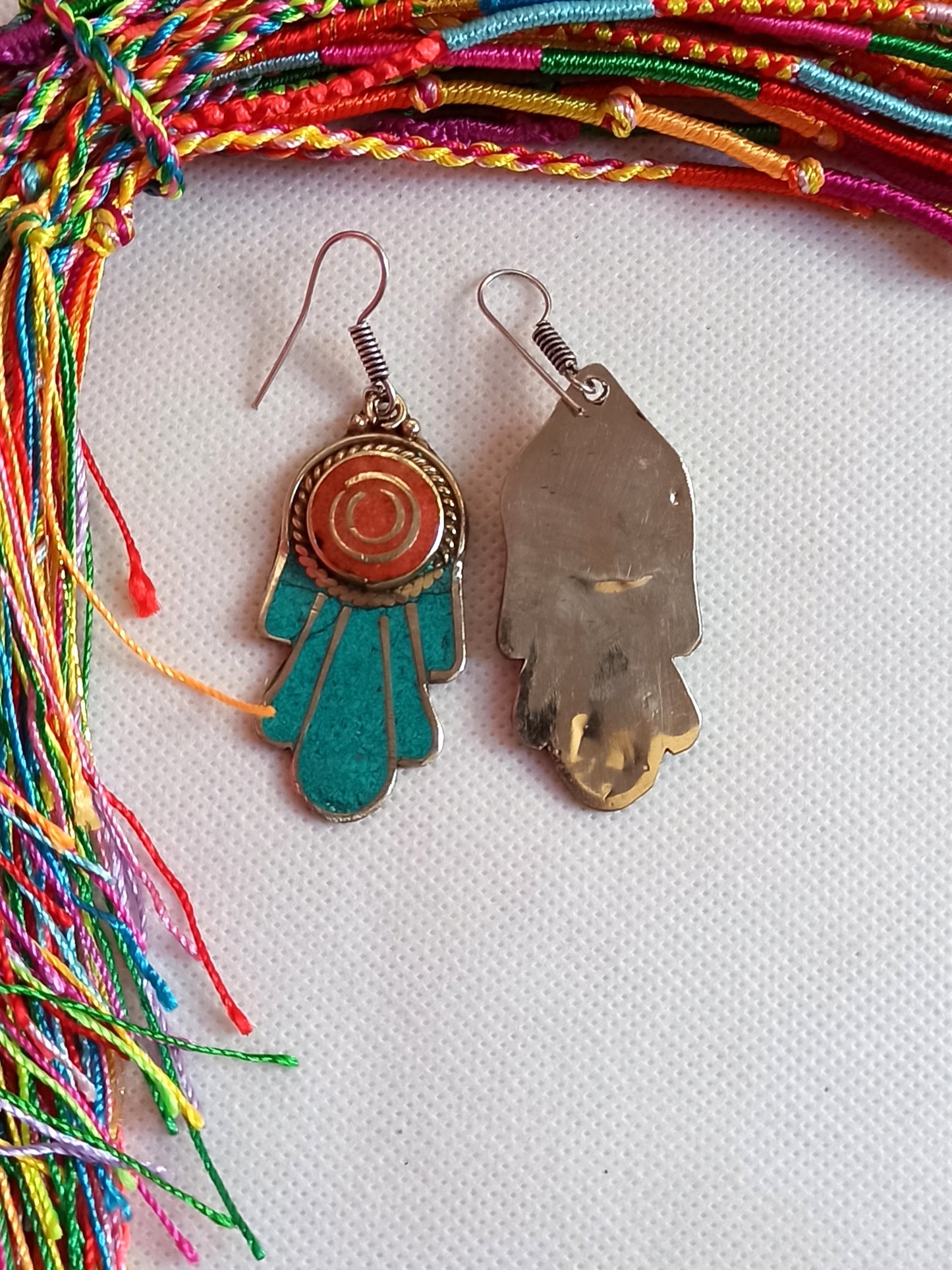 Vintage turquoise and red Fatima hand Nepalese earrings