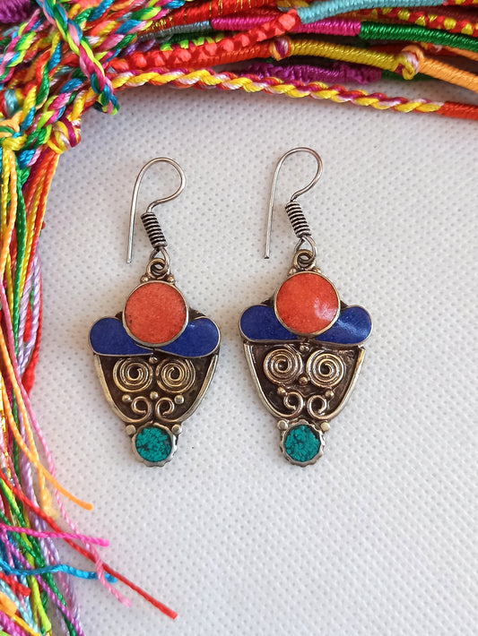 Nepalese blue and red little man earrings