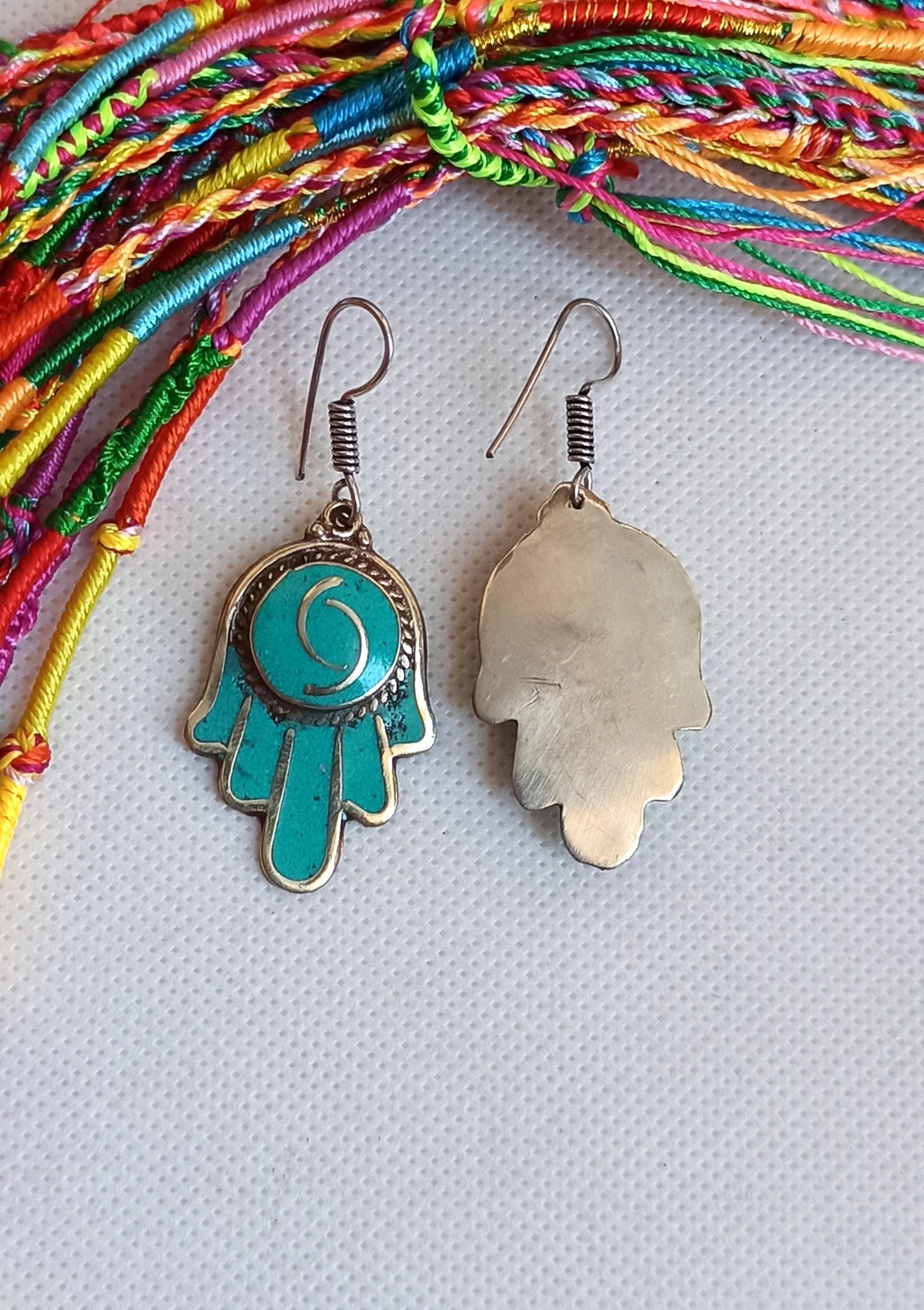 Vintage turquoise hand of Fatima Nepalese earrings