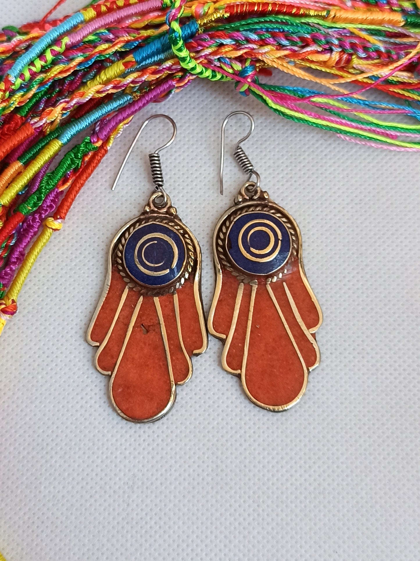 Vintage blue and red Fatima hand Nepalese earrings