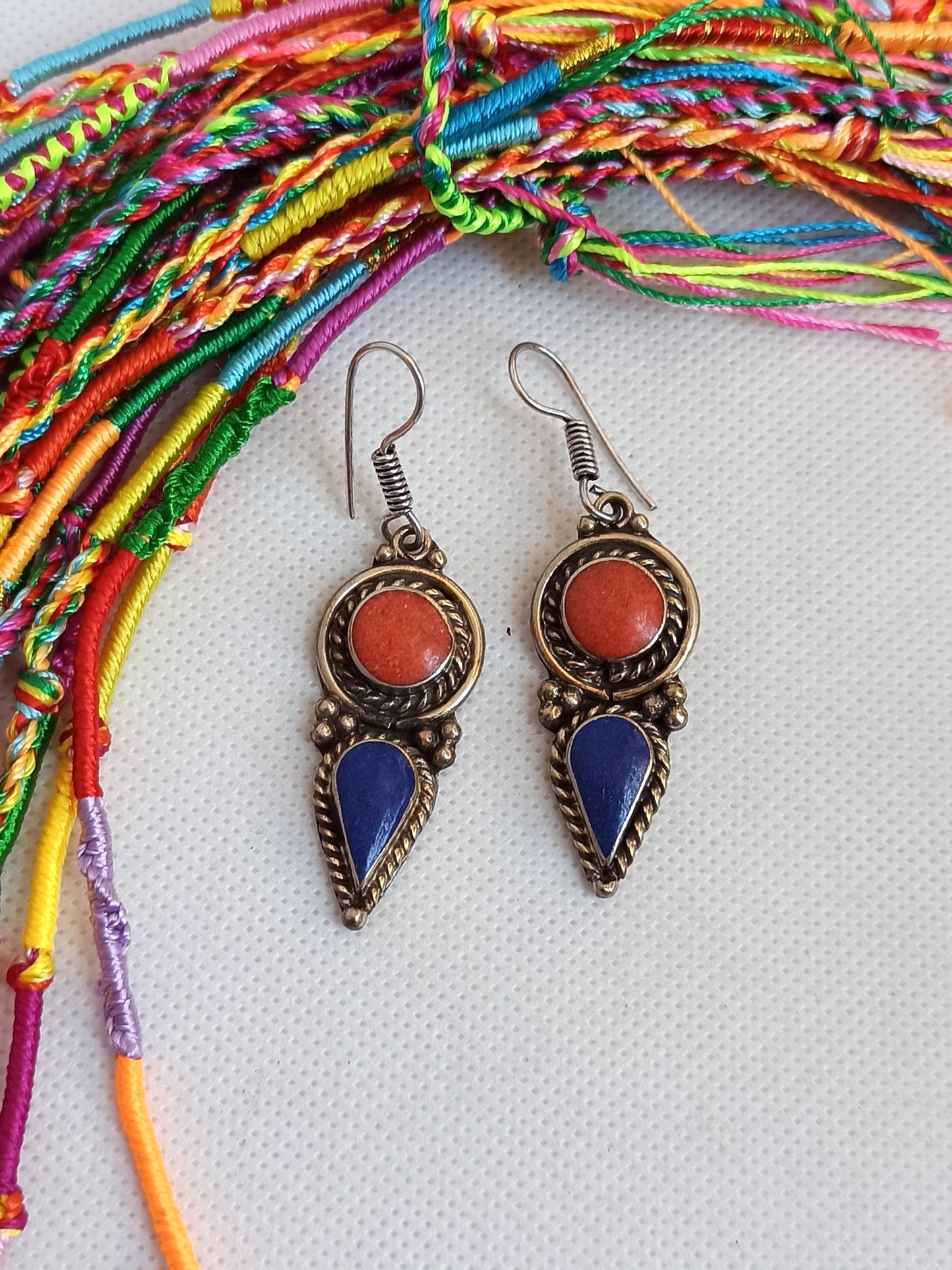 Vintage blue and red tip Nepalese earrings