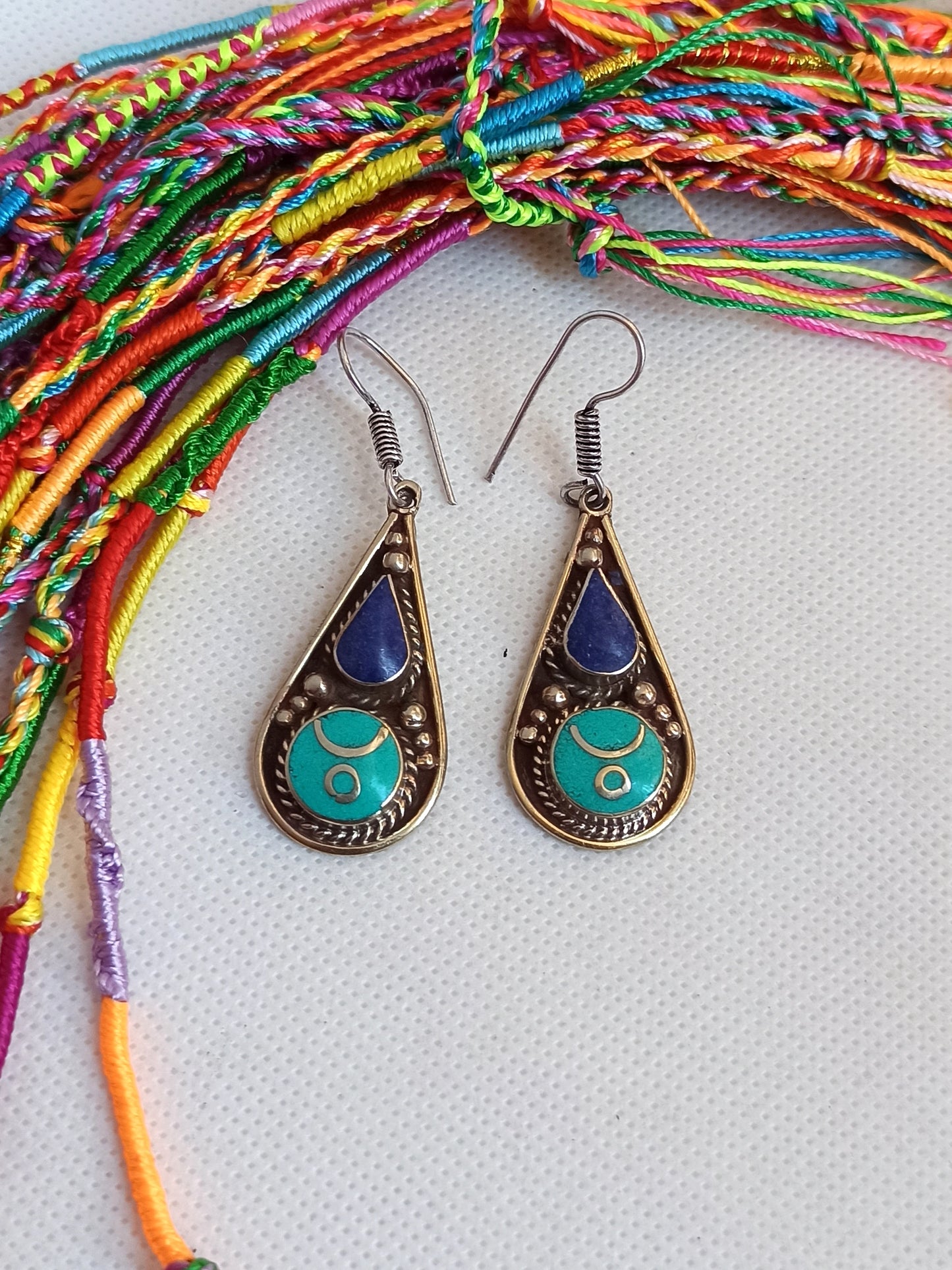 Vintage turquoise and blue Nepalese drop earrings