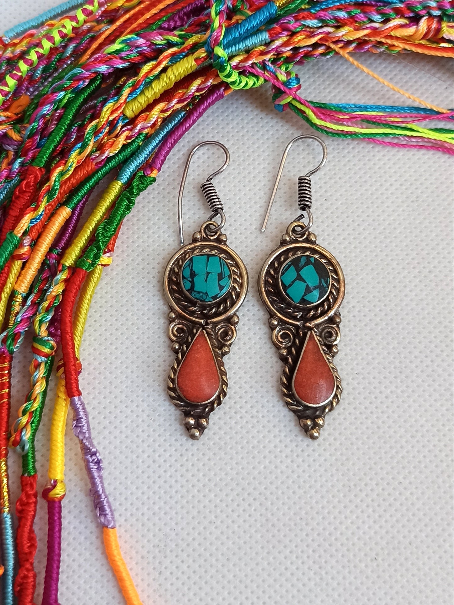 Vintage turquoise and red Nepalese earrings