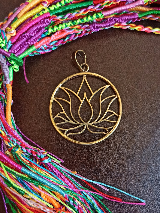 Golden necklace with circle lotus flower pendant