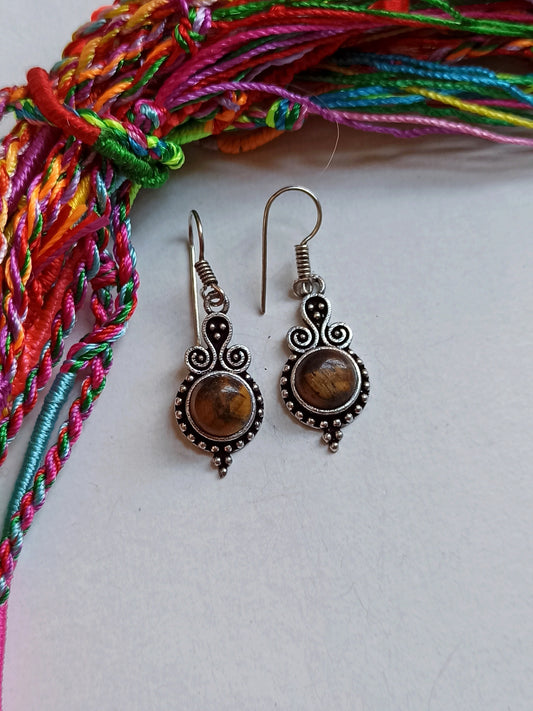 Boho silver tiger eye doll earrings