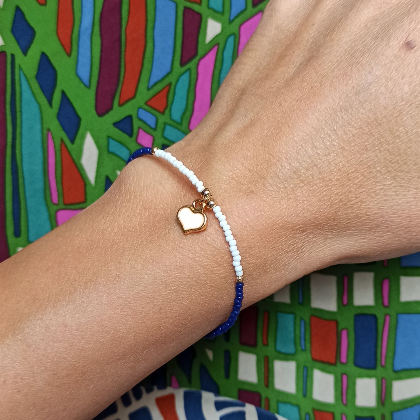 Thin white heart bracelet