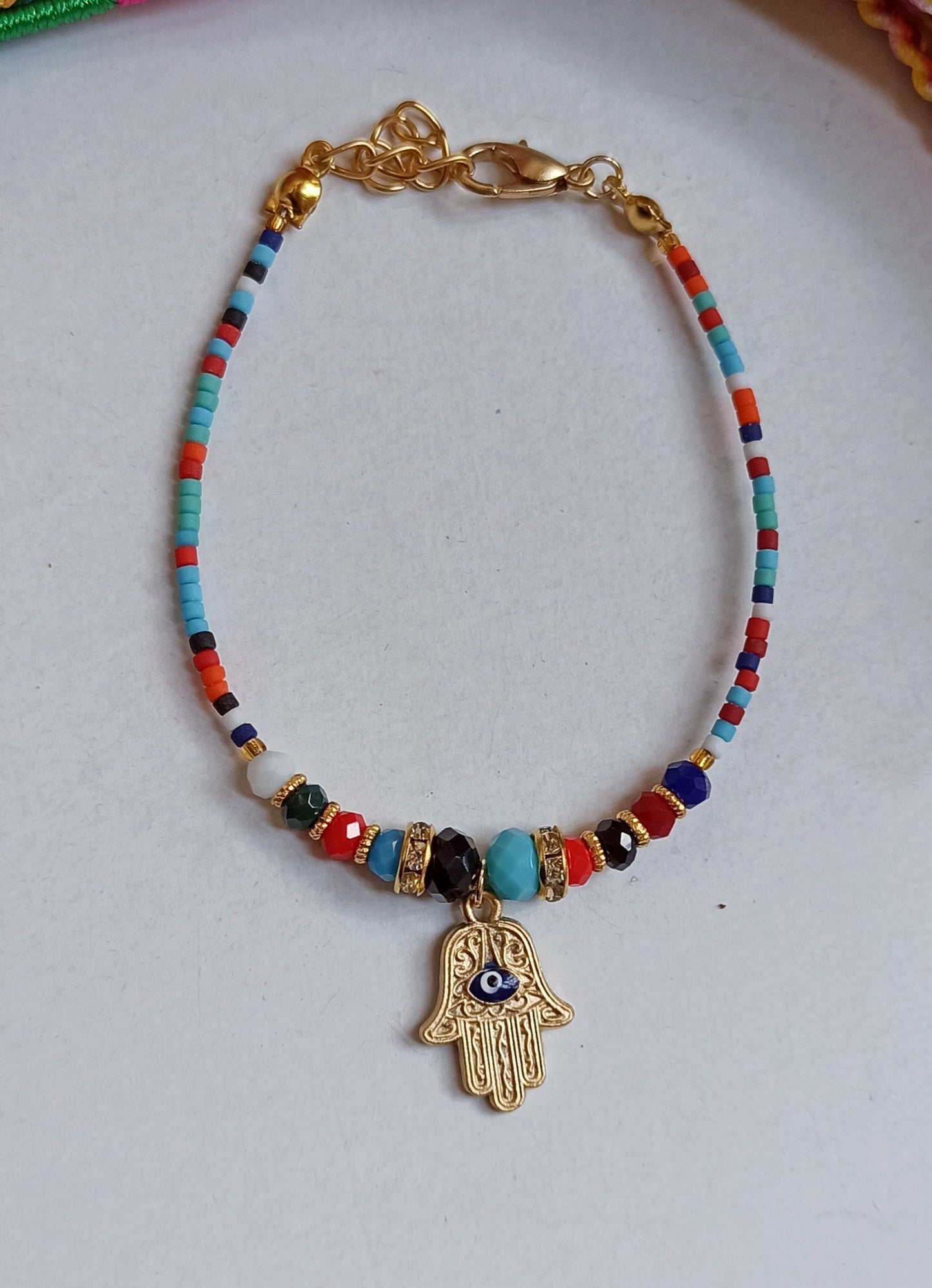 Hand of Fatima multicolored thin bracelet