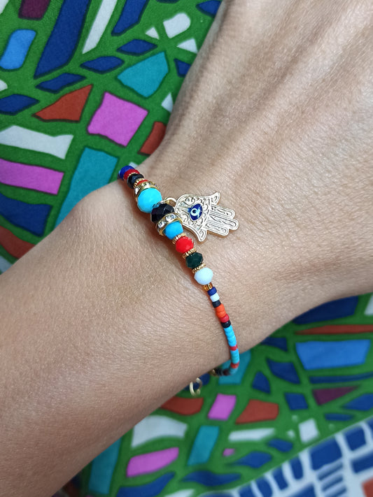 Hand of Fatima multicolored thin bracelet