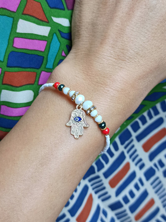 Hand of Fatima thin white bracelet