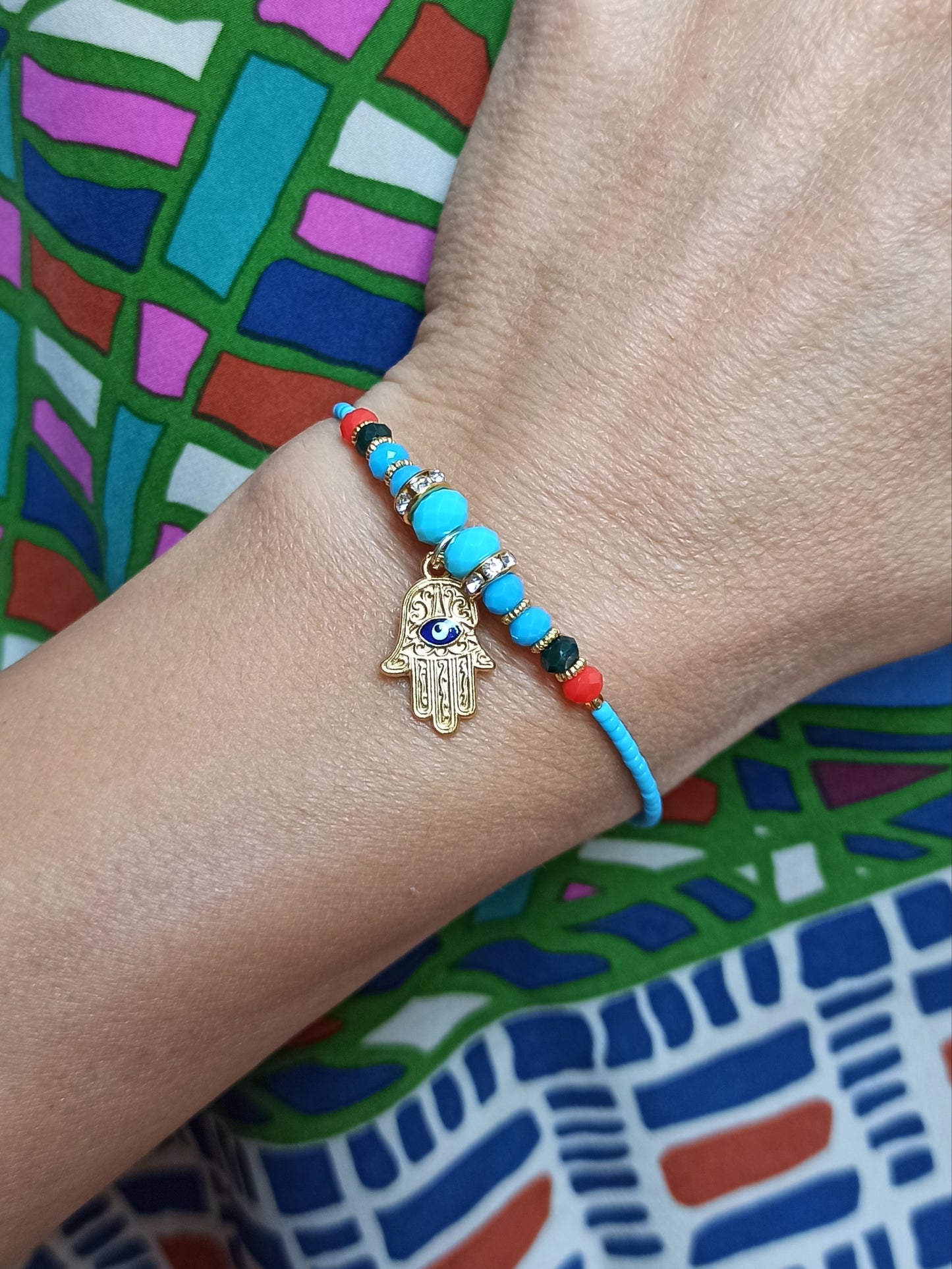 Hand of Fatima thin blue bracelet