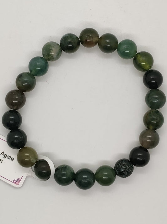 Moss agate hard stone stretch bracelet